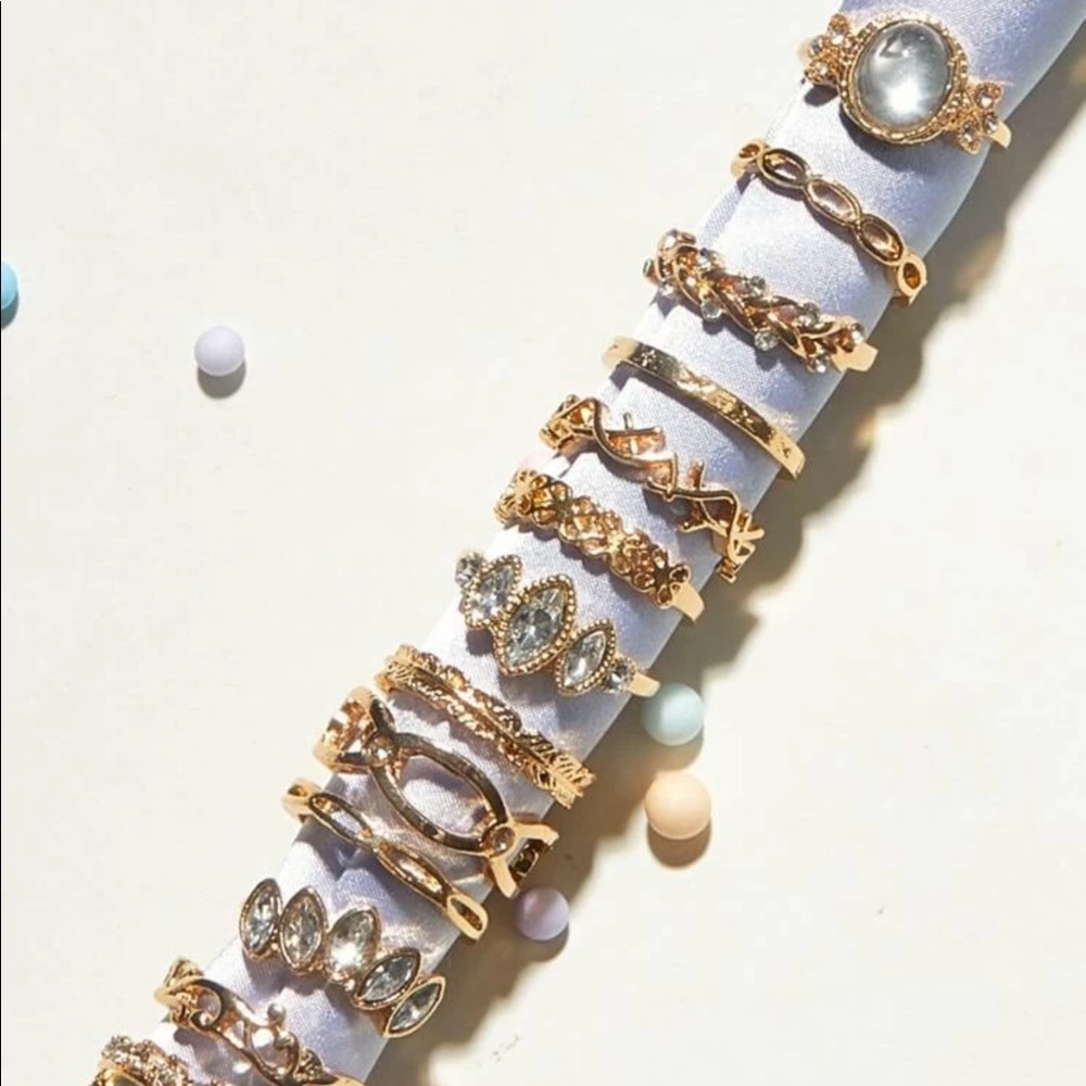 🆕set of 12 gold and stone ring collection
